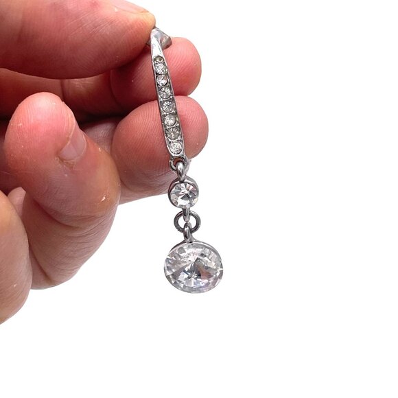 Faceted Rhinestone Dangle Drop Earrings Silver Tone Date Night Evening - Picture 3 of 4